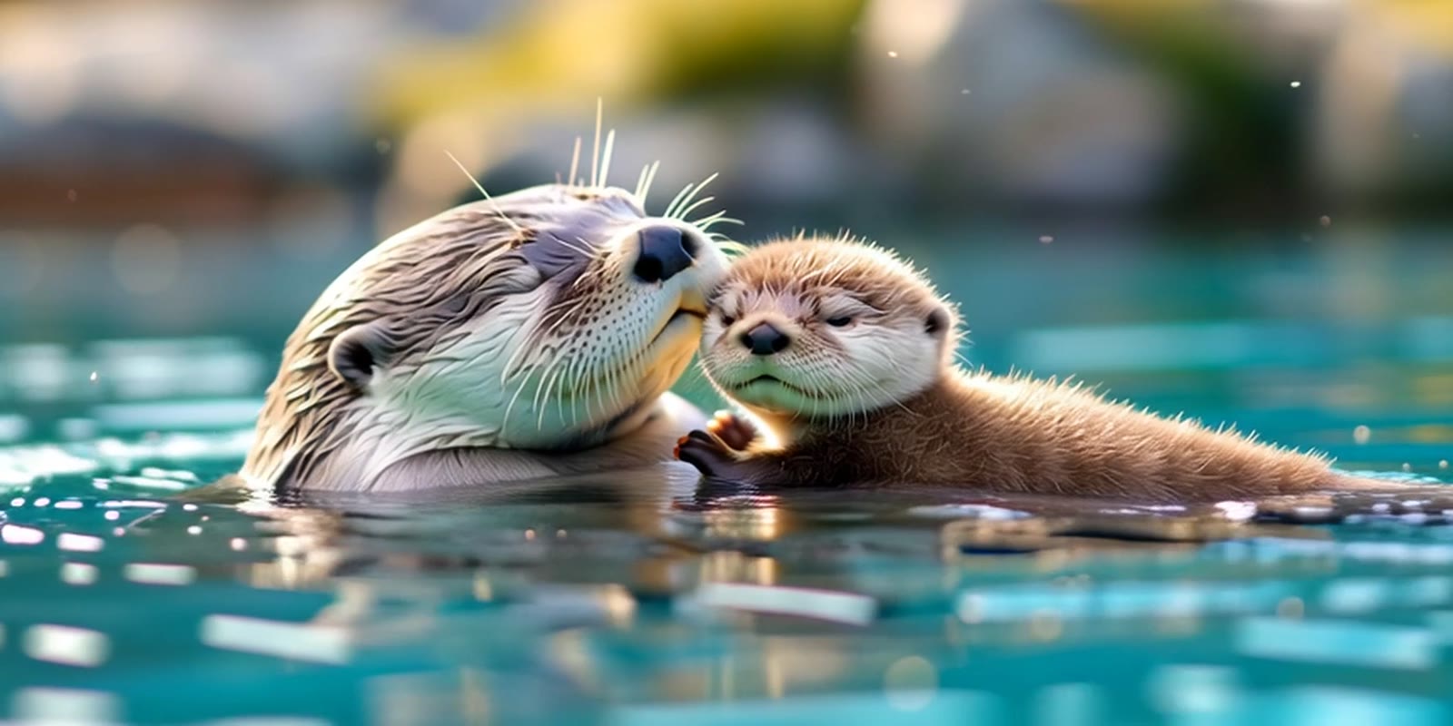 Sea otters floating together